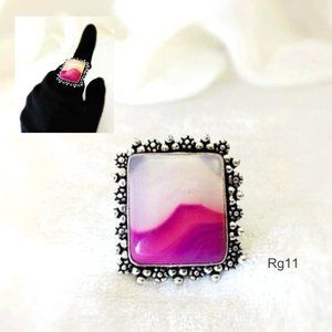 Pretty Square Ring Pink Lace Agate Mauve 925Silver